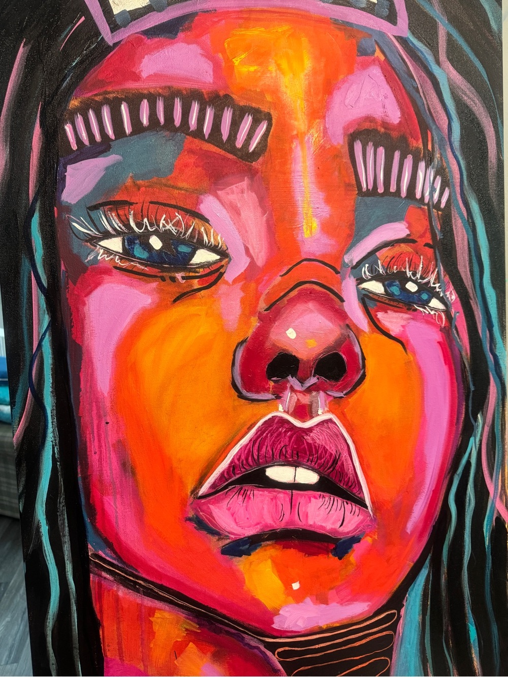 Original Large-Scale Oil Painting – Crowned Portrait on Gallery Canvas (4x2 ft)